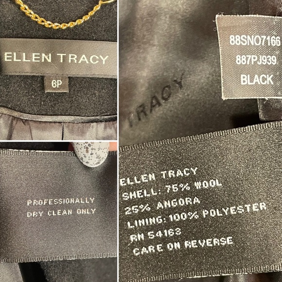 Ellen Tracy Wool & Angora Single Breasted 4-Button Black Car Coat Size 6 Petite - Picture 15 of 15